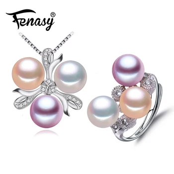 

FENASY Freshwater Pearl Jewelry multicolor trendy necklace Wedding Jewelry Sets Pearl Necklace for Women romantic flower ring