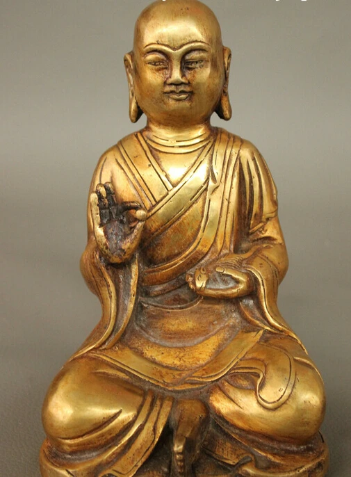 

JP S0114 Chinese Bronze Gilt Buddhism Temple Ksitigarbha Tang Priest Monk Buddha Statue