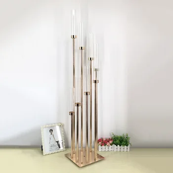 

8pcs/lot 8 Heads Metal Candelabra Gold Candle Holder Acrylic Wedding Table Centerpiece Candle Holders Candelabrum Decoration