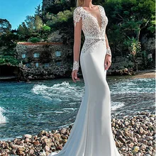 Лори сексуальное Русалка свадебное платье с длинным рукавом Кружева аппликация Иллюзия Назад Свадебное платье в богемном стиле длинный поезд платье невесты