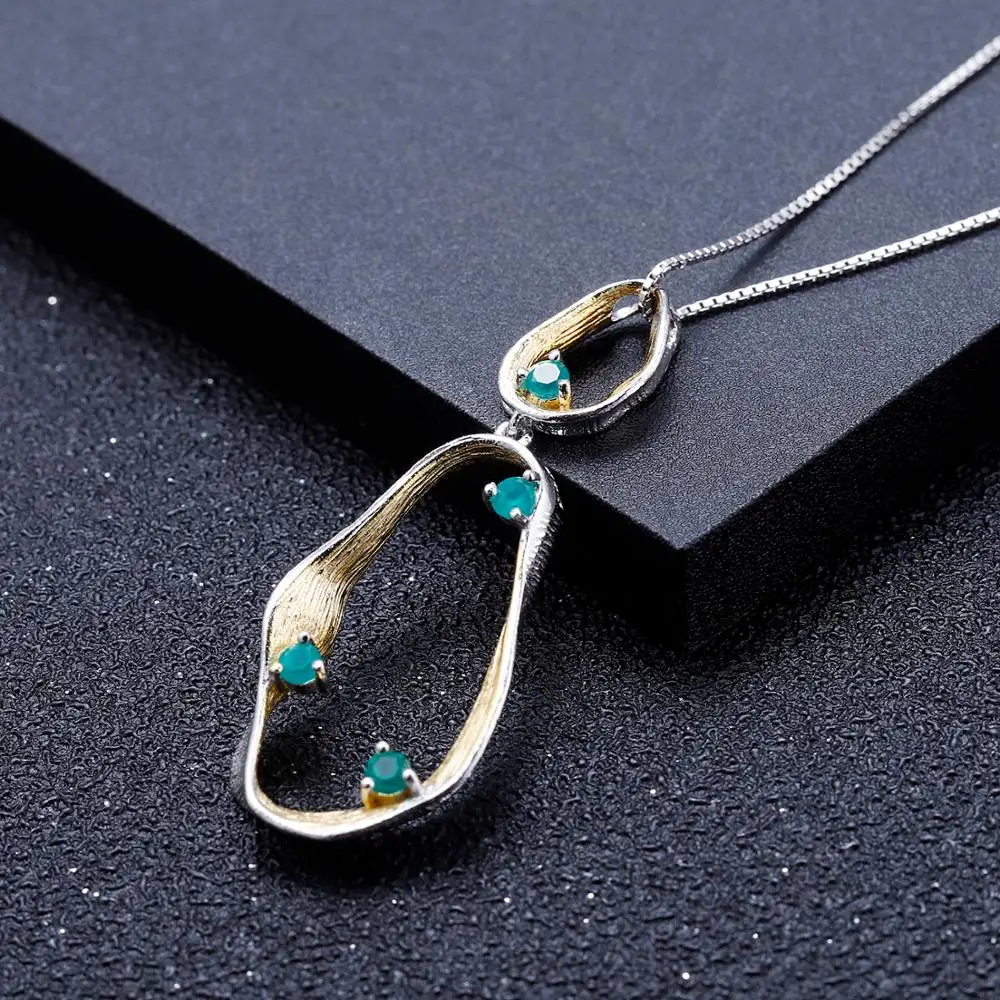 Ожерелье с подвеской GEM'S из серебра 925 пробы натуральный зеленый агат для женщин