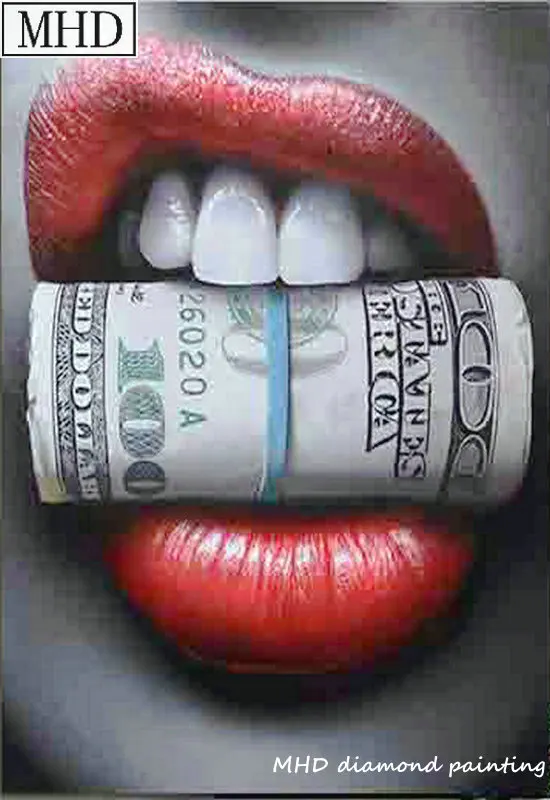 New arrival Red lips bite dollar diy 5d diamond painting kit 3D mosaic animal full round drill home decor gift | Дом и сад