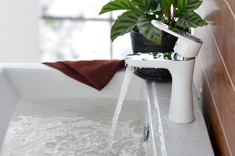 

OLMEY BRASS Modern Bathroom Sink Faucet Single Handle Chrome Matte White Lavatory Wash Basin Mixer Tap