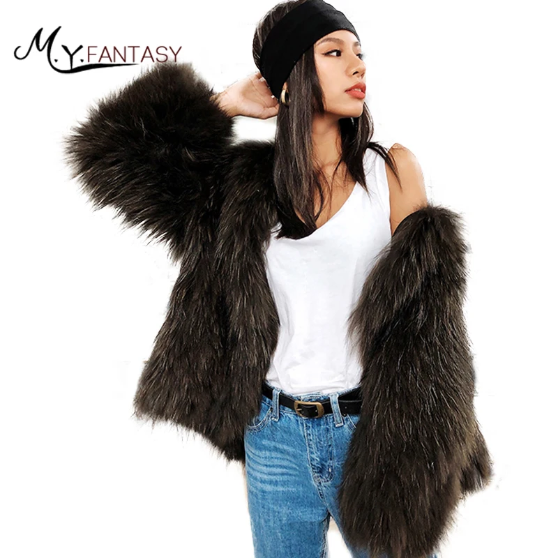 Fansty M Couleur Col Beige De Fourrure Mince Doux Tricoté Manteau Manches Longues Chien army Pur Raton Foncé V noir Y 2019 Laveur Chaud Femmes Green Court À Manteaux X5qSXr