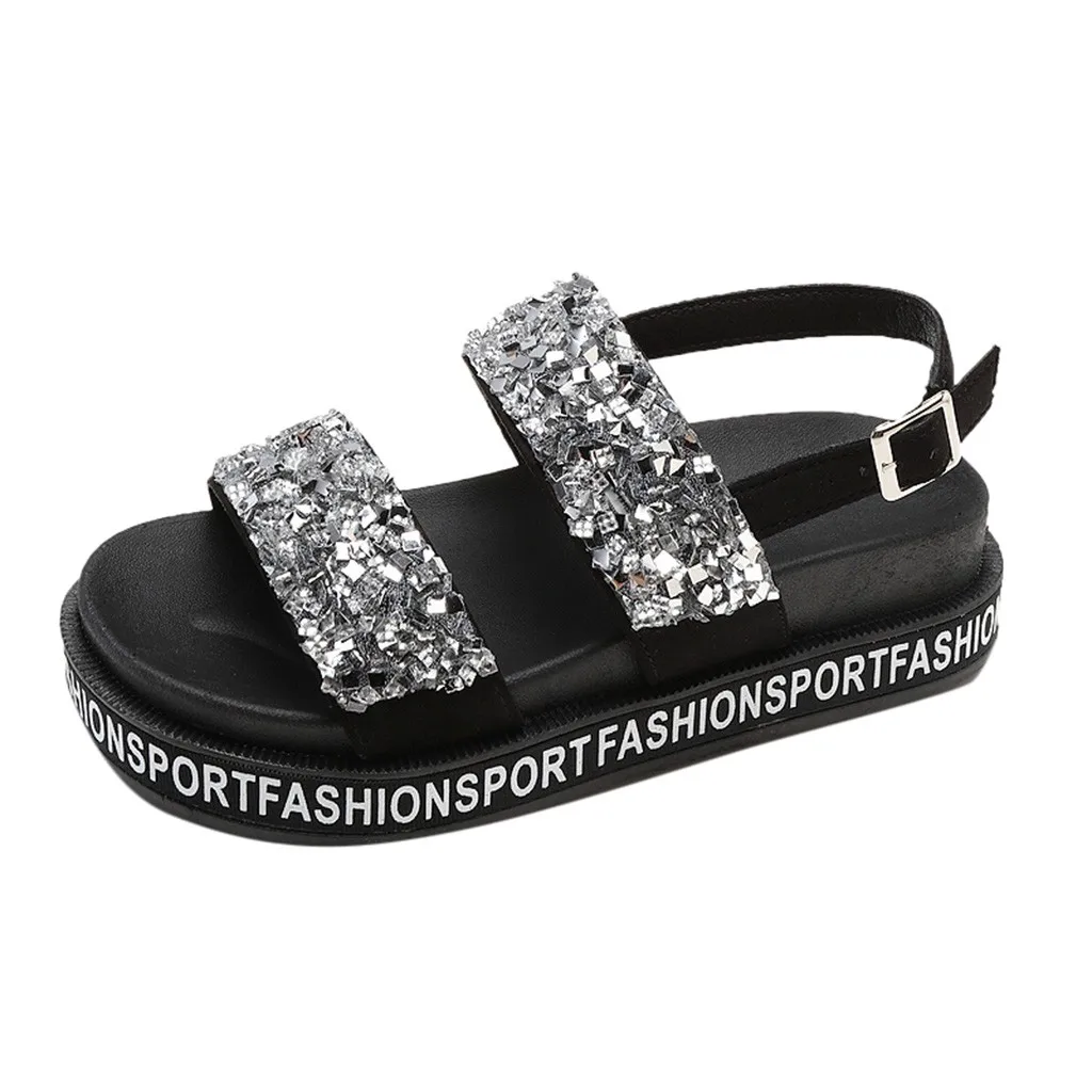 

SAGACE 2019 summer new female sequins Roman sports high quality open toe platform shoes flat bottom non-slip comfortable sandals