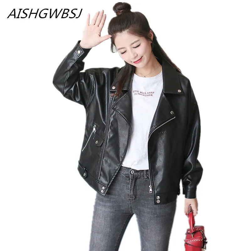 

2019 New Spring and Autumn Fashion PU Leather Women's Suit Collar Motorcycle Jacket Women's Personality Fashion Jacket TQ562