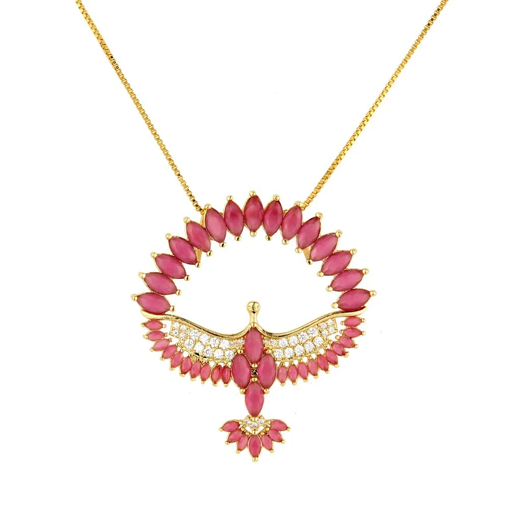 Lucky Sonny Holy Spirit Bird Collar Gold Color Colored CZ Inlay Brazil Hot Santo Necklace Fashion Joyeria Women Feminina Colar (2)