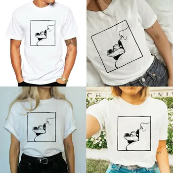 

T shirt Women Hot Men's Women's T Shirt Lips Tongue Funny White Dress Crew Neck Short Sleeves O-neck Summer New Tee Shirt Femme