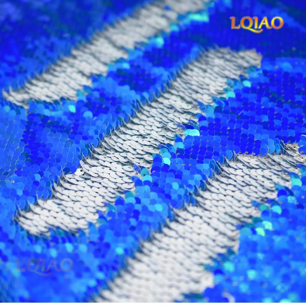 Neon Blue White Reversible Sequin Fabric 05