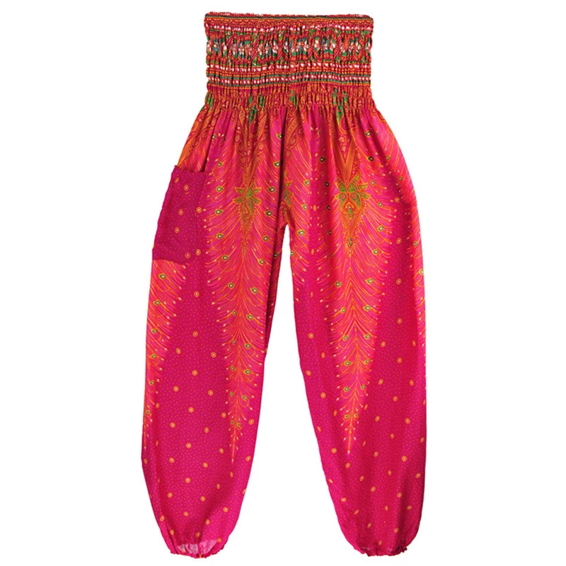 crop pants for women Women Comfy Beach Boho Pants 2019 Hippie Woman Summer Wide Leg Pants Harem Floral Loose Trousers Ladies Baggy Thai Casual Pant cigarette pants Pants & Capris