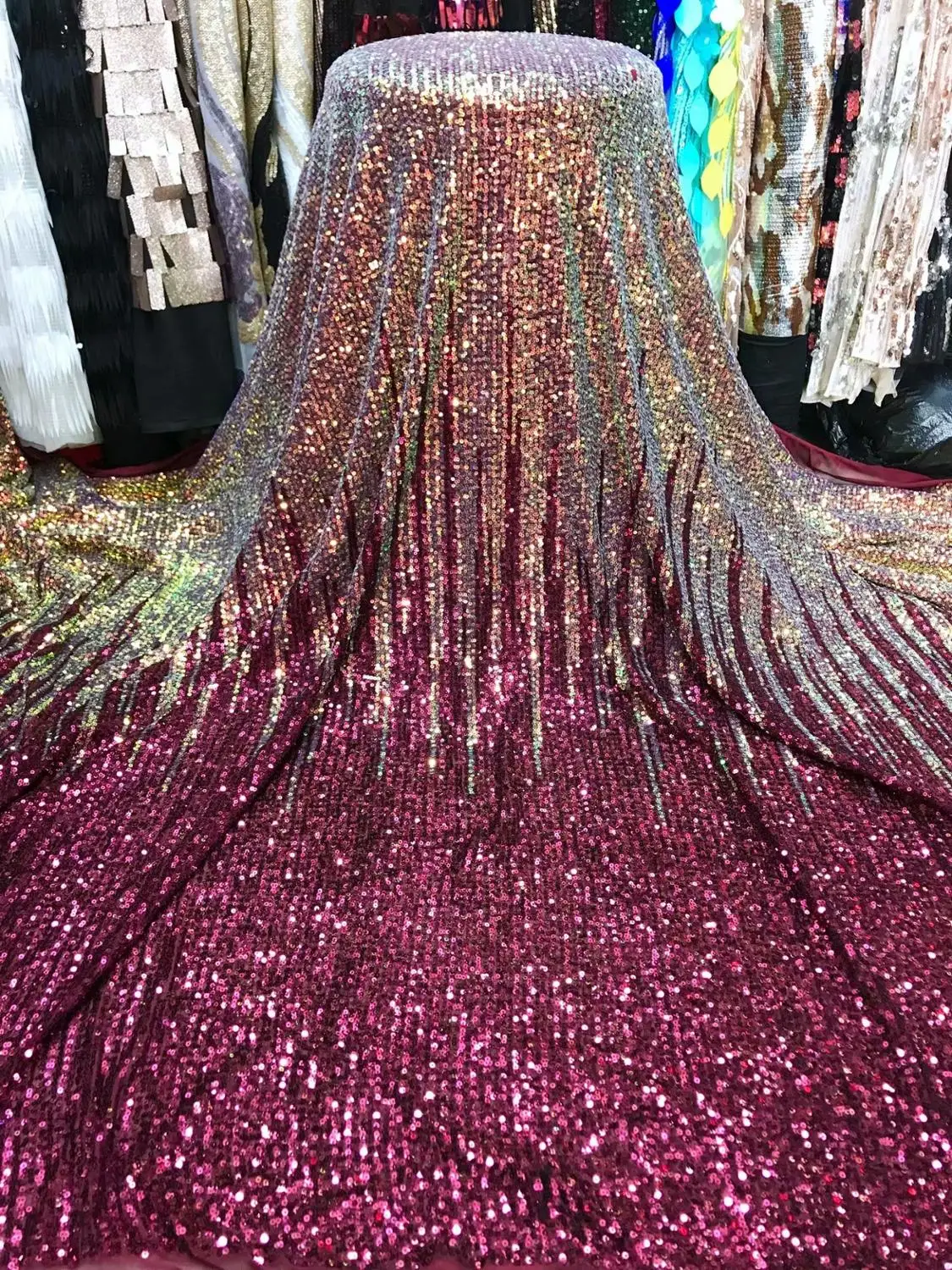 

2019 Latest Sexy French Embroidered Tulle Lace Africa Sequins Mesh Lace Fabric Sewing for Party Wedding Dress Top Quality 5yards