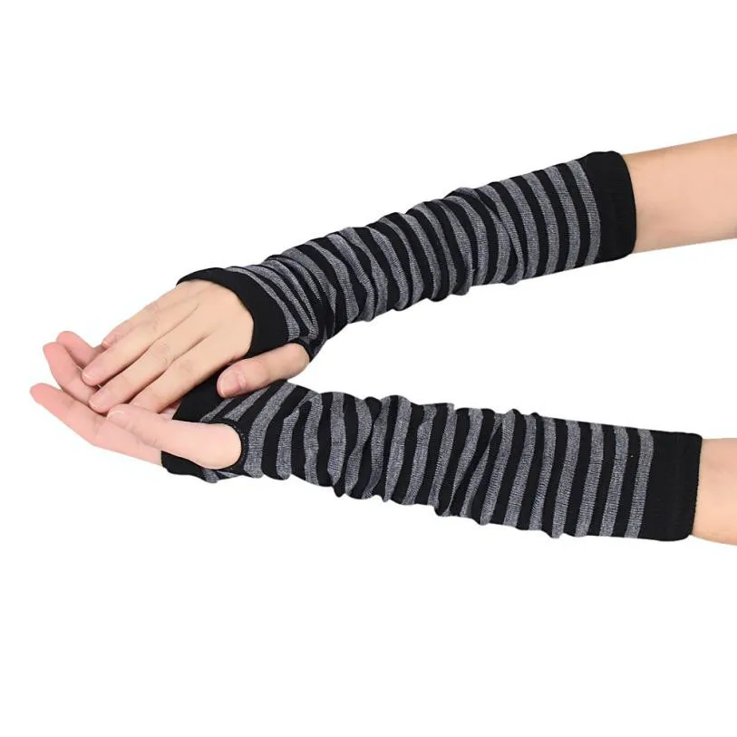Новейшие дизайнерские предложения перчатки для солнцезащитный крем для женщин перчатки без пальцев, грелка для рук в полоску вязаный длинный полуперчатки варежки No7 P