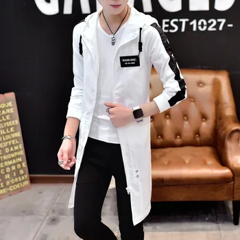 

Mens Long Coats Plus Size 5XL Fashion Thin Trench Male Sunscreen Hooded Jacket Brand Clothing Casual Men Slim Trench Coat