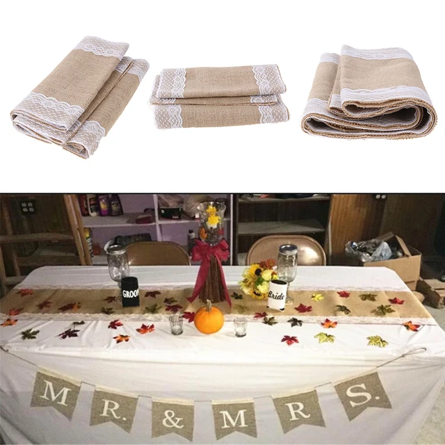Vintage Burlap Lace Table Runners Sack Bags Natural Jute For Country Vintage Burlap Lace Table Runners Sack Bags Natural Jute For Country Party Wedding Christmas Decoration
