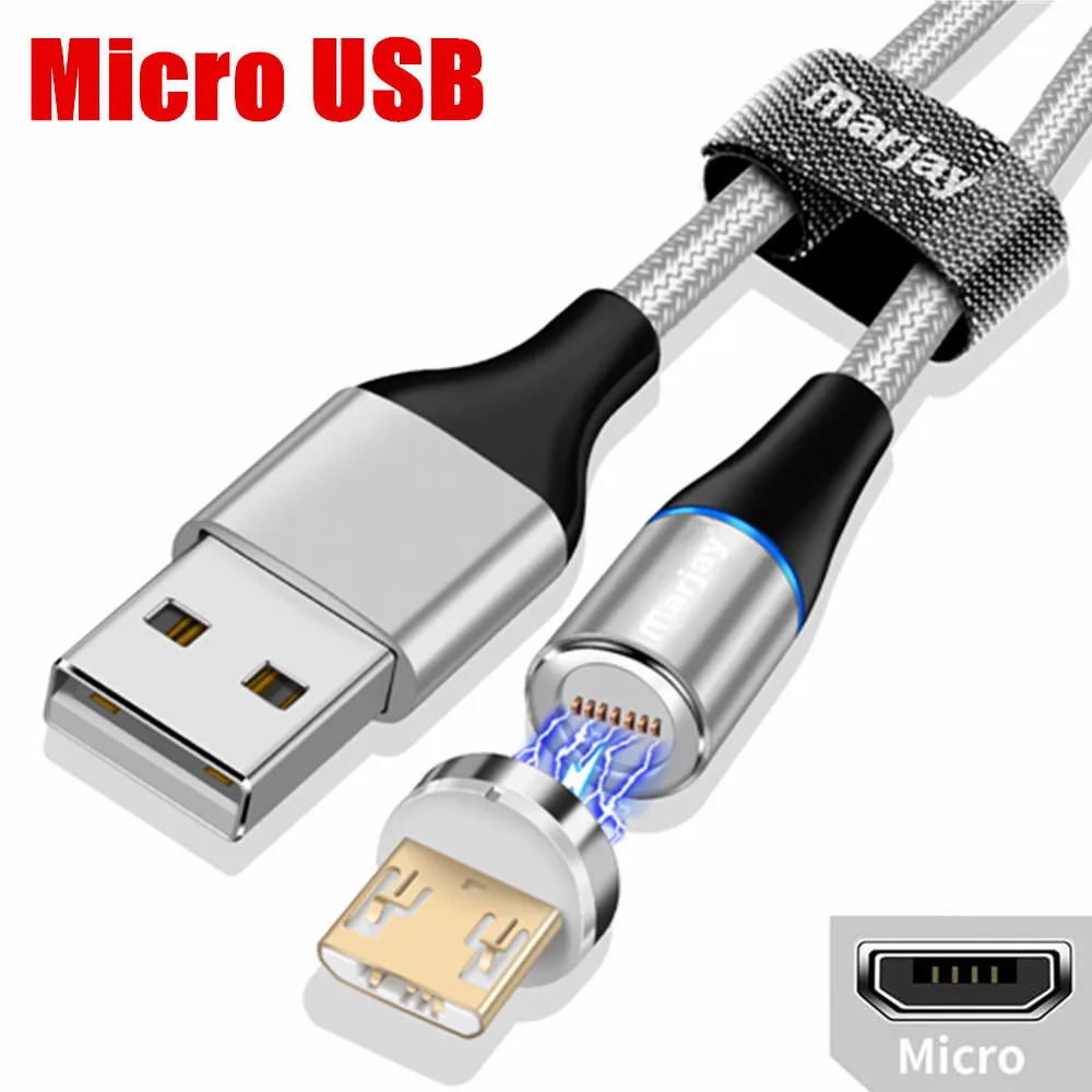 Магнитный usb-кабель Marjay 3A для быстрой зарядки 3,0, кабель Micro USB type-C для iPhone X 8, samsung S9, huawei, Xiaomi, кабель для быстрой зарядки - Цвет: Silver Micro Cable