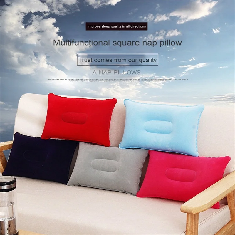 Moligh doll Outdoor Portable Folding Air Inflatable Pillow Double Sided Flocking Cushion for Travel Plane Hotel Hot Worldwide Dark Blue 