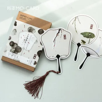 

30 Pcs/lot Vintage Chinese Painting Style Fan Shape Postcard with Kraft Storage Box and Tassel DIY Gift Card Bookmarks