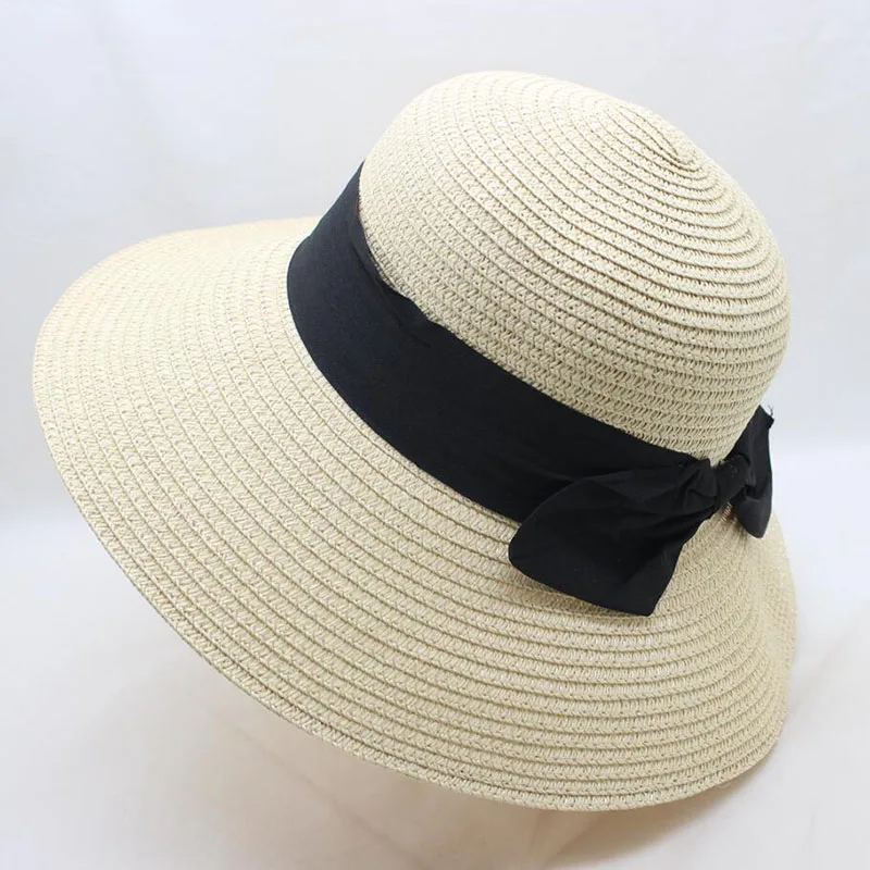 SUOGRY новые летние женские соломенные шляпы от солнца Женская Гибкая пляжная шляпа модный галстук-бабочка ручной работы Панама с широкими полями шляпа для путешествий
