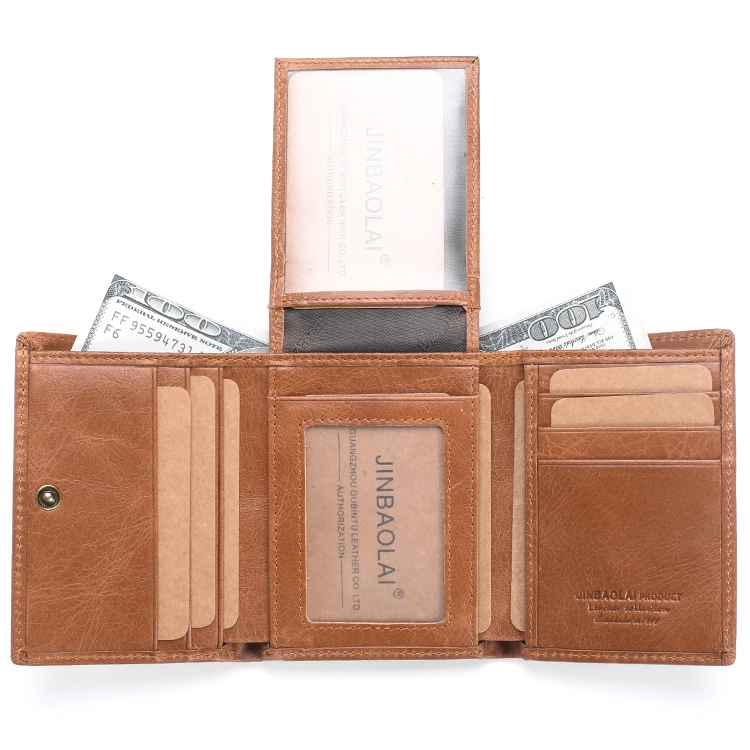 JINBAOLAI из натуральной кожи Для мужчин кошельки Trifold бумажник с двойными ID окна RFID Блокировка кредитной держатель для карт кошелек бумажник