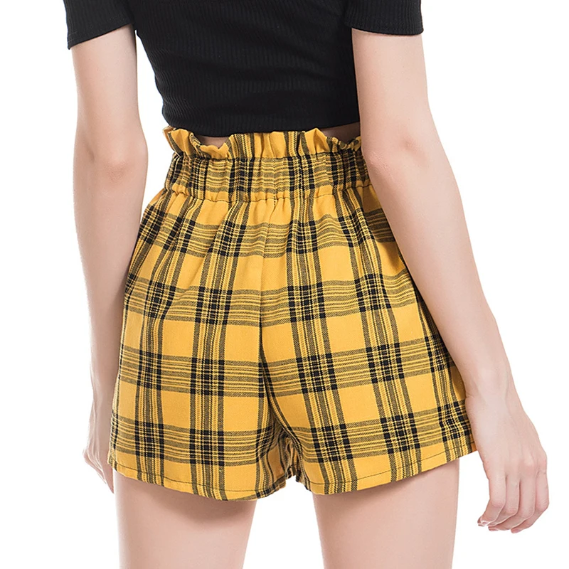 Yellow plaid shorts womens Clearance
