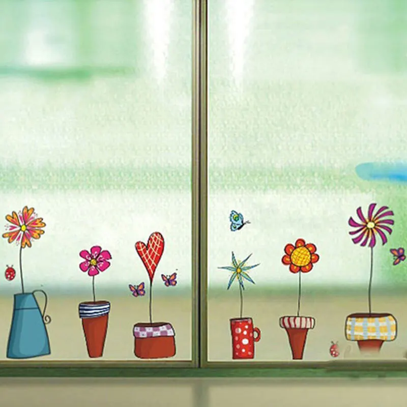 cute flower wall sticker cucina glass window sticker butterfies vetro adesivi murali bagno parete del vinile