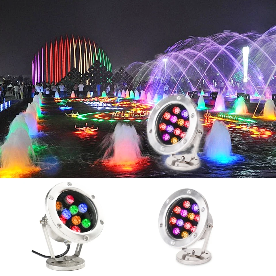 

IP68 Led Underwater Light 6w 12W 18w 24w RGB Outdoor Waterproof colorful water Spotlight Swimming Pool Light Fountain Light