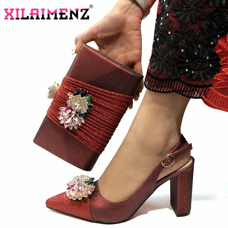 

Wine Color New Fashion Elegant Summer Women Party Shoes And Bag Set For Party Italian Style High Heel Sandals And Bag Set