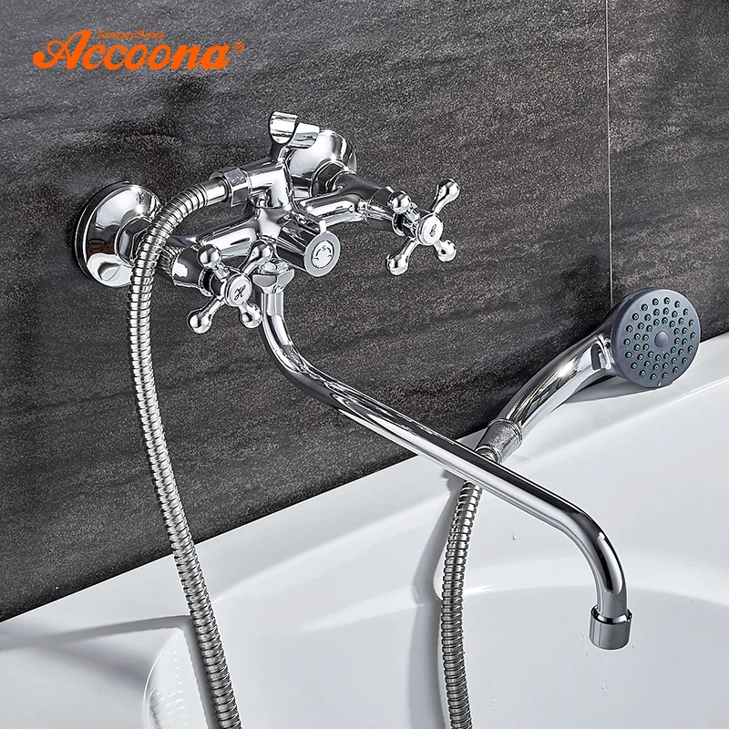 Accoona دش الحنفيات الكلاسيكية حوض صنبور الكروم مطلي حامل واحد طويل الأنف النحاس الحمام صنبور حمام خلاط صنبور A7176