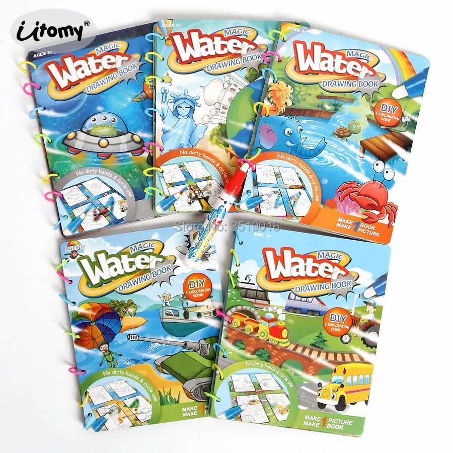 

Colorful DIY Water Doodle Drawing Book for Girls Boys Kids Drawing Learning Toy Educational for kids 5 Styles Includes Magic Pen