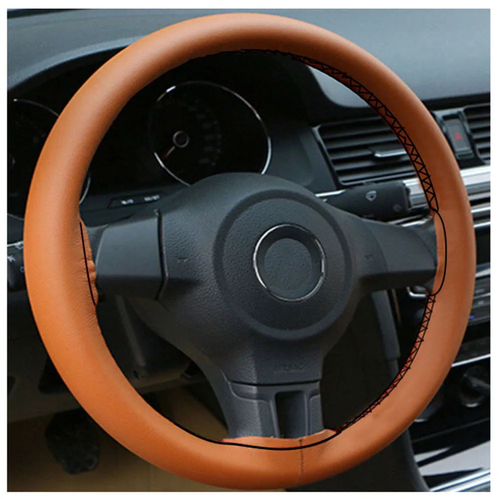 GLCC DIY Braided Steering Wheel Cover 38cm Microfiber Leather Steering