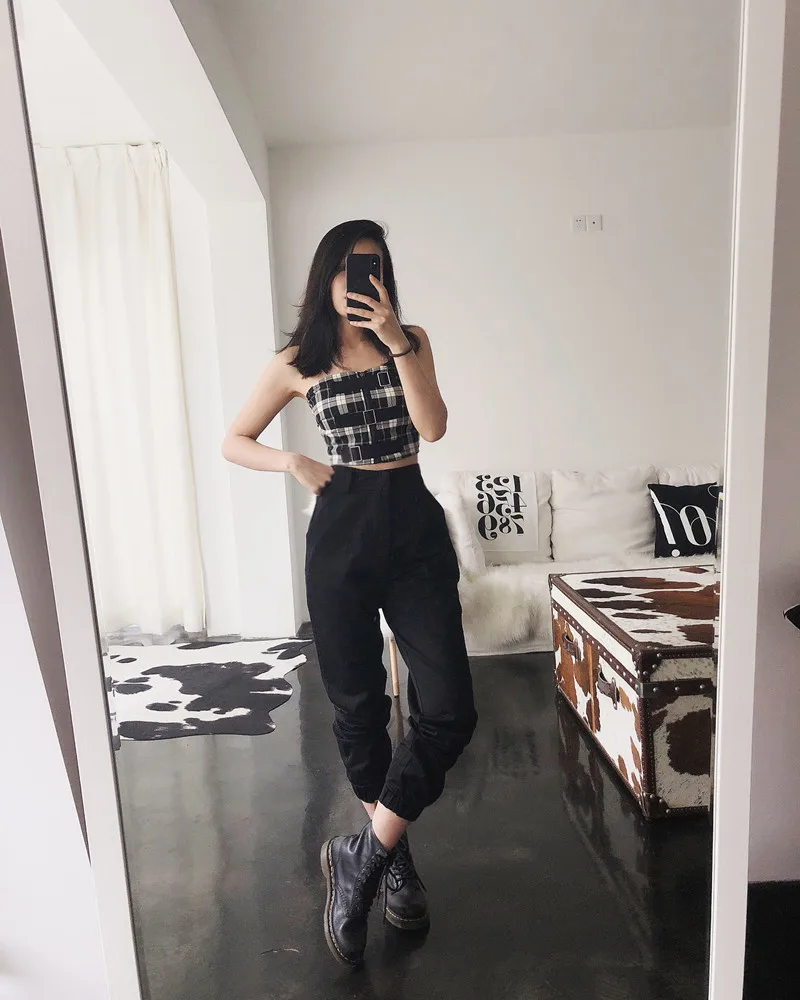 High Waist Pants Chic Cargo Pants Model Black