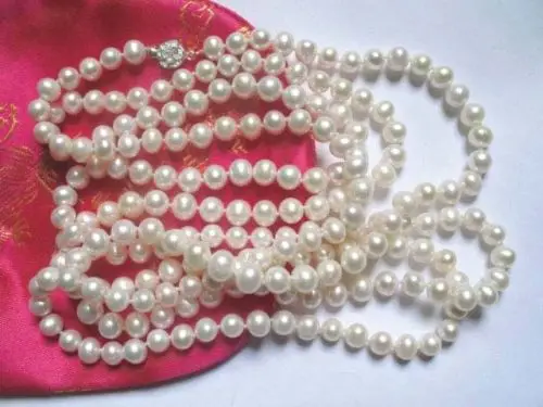 

Hot sell ->@@ AS3152 necklace white freshwater pearl 8mm round beads silver clasp A+ -Top quality free shipping