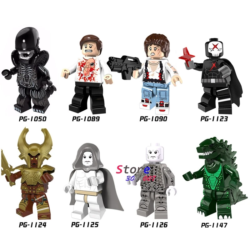 

Single Super Hero Movie Series Red X man Alien Prometheus Ellen Godzilla Heimdall building blocks model bricks toys for children