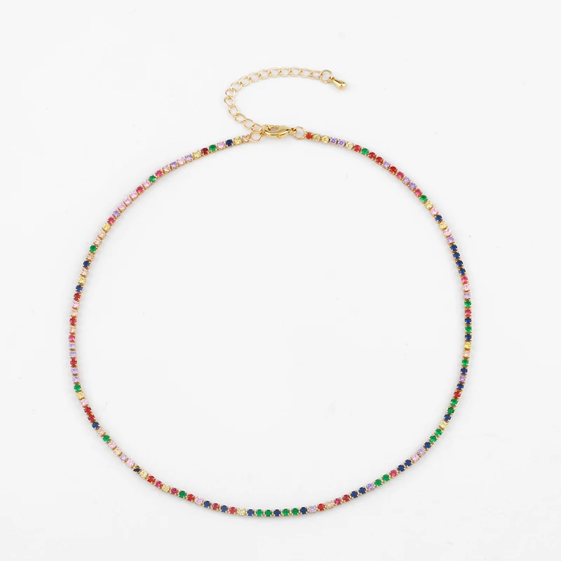 Новинка года. Длинное ожерелье-чокер из разноцветного багета с циркониевым камнем. Женское классическое ожерелье