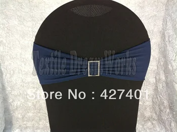 

Hot Sale Navy Blue Spandex Bands / Lycra Band /Chair Covers Sash With Rectangle Diamond Buckle For Wedding & Banquet