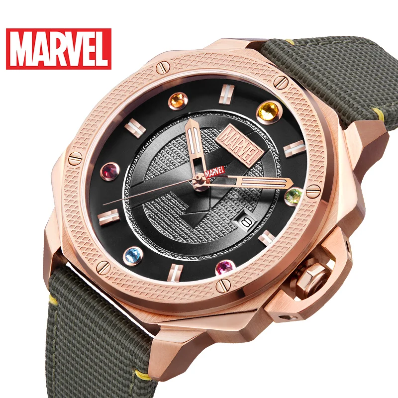 

Official Marvel Avengers Men Quartz Watches Waterproof Rhistone Luminous Calendar Stainless Steel Relogio Masculino Man Watch