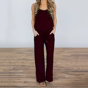 

2019 Women Sling Loose Sexy Jumpsuit Casual o-neck Solid Color Jumpsuit Female Long Wide Leg Jumpsuit