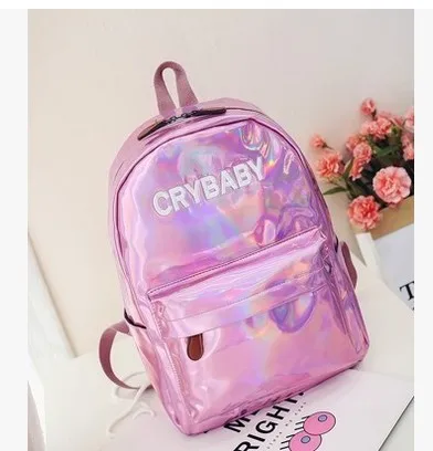 Голографический рюкзак для девочек, школьная сумка для женщин, Корейский простой голографический Яркий кожаный рюкзак, дорожная сумка для подростка - Цвет: pink colour