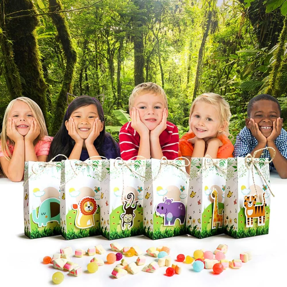 

DHL free 200pcs Safari Animals Favor candy Box Gift Bags Jungle Birthday Themed Party Decoration Event Supplies