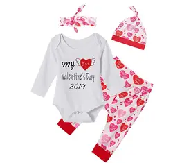Новинка 2019 года, модный детский комбинезон с надписью «My Valentine's» для новорожденных мальчиков и девочек, комплект из топа и штанов, шапка