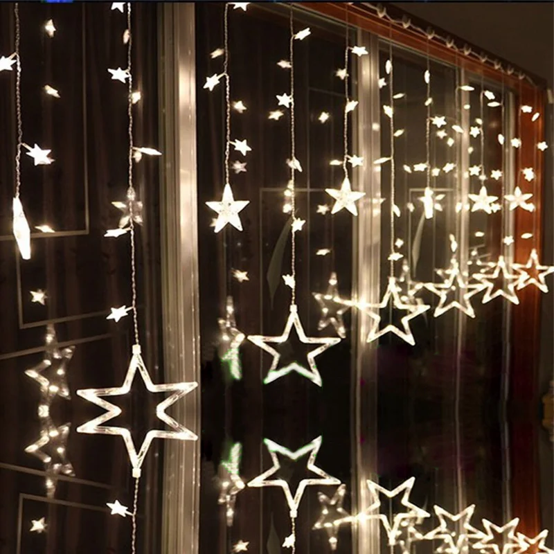 

LAIMAIK 2M Romantic Fairy Star Led Curtain String Light Warm white EU220V US110V Xmas Garland Light For Wedding Party Holiday