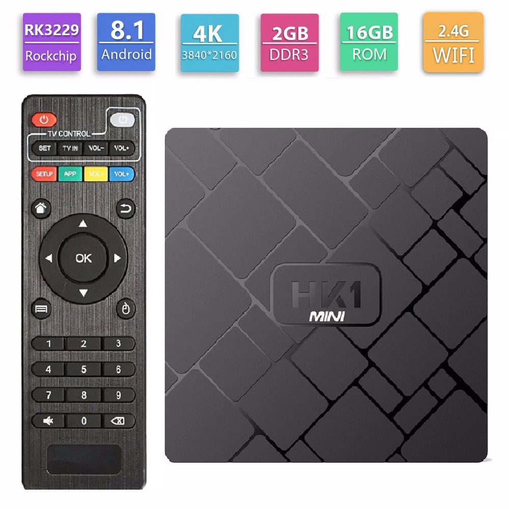 

HK1 Mini Android 8.1 Smart TV BOX 2GB 16GB Rockchip RK3229 Quad Core WIFI H.265 HEVC 4K 3D Set Top Box Media Player HK1mini