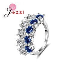 JEXXI New Arrival Fashion 925 Sterling Silver Wedding Rings White Blue Crystal Engagement Jewelry Accessories Ring