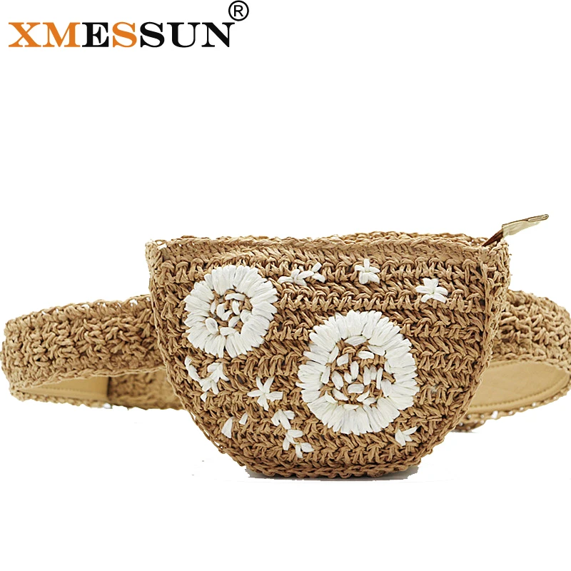 

XMESSUN Waist Bag Women Waist Fanny Packs Belt Bag Luxury Brand Straw Chest Handbag Beige Brown 2018 New Fashion Hight Quality