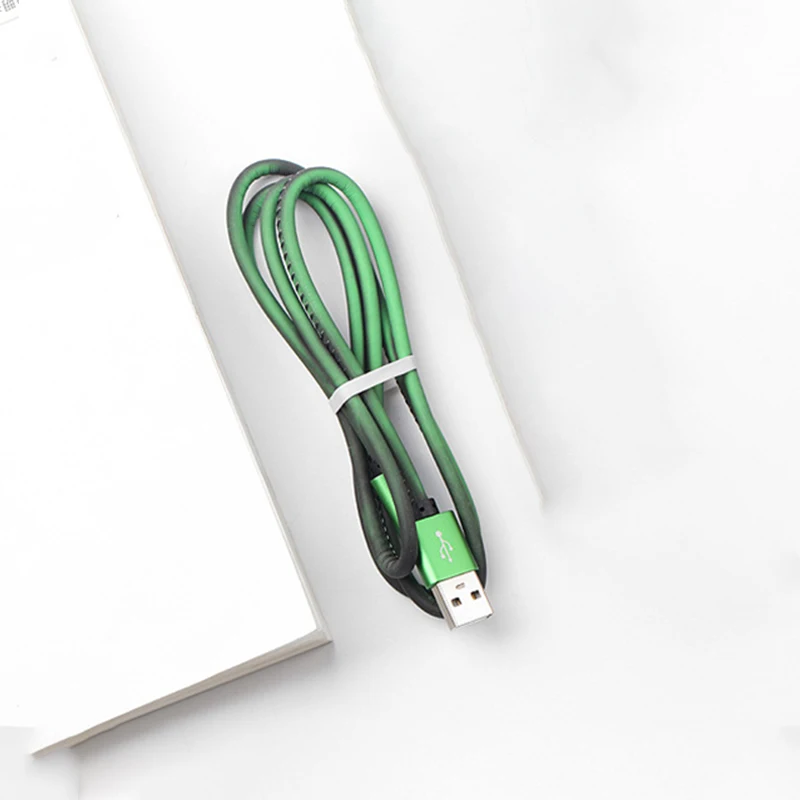 Зарядный кабель для iPhone, Android, Micro USB, универсальный, для мобильного телефона, чувствительный к температуре, меняющий цвет, кожаный кабель для передачи данных - Цвет: Зеленый