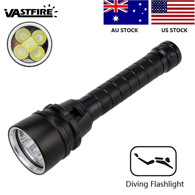 

US Stock Underwater 100m 2500 lm 5 LED Aluminum Diving Flashlight Torch Light +2x18650 Battery + Charger