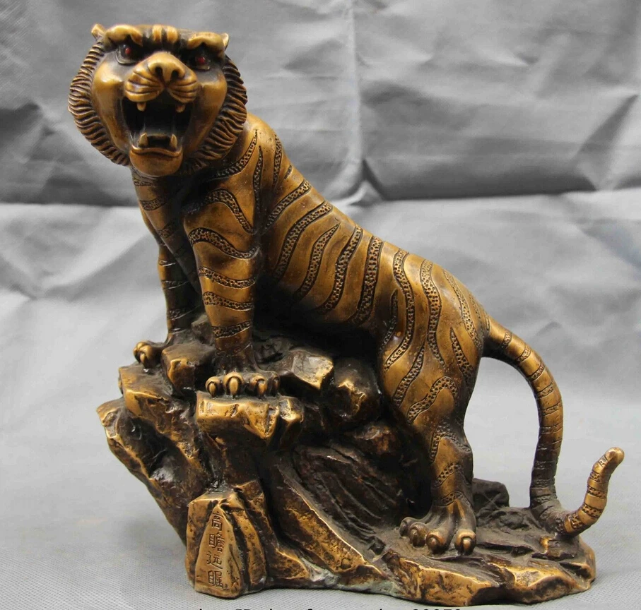 1893 Chinese Folk Copper Bronze Feline animal ferocious tiger on