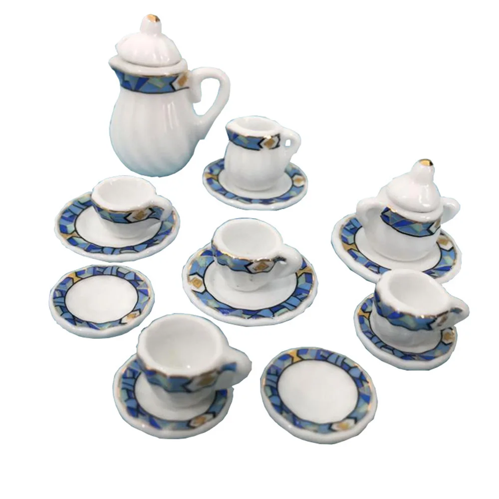 

1/12 Dollhouse Miniature Accessories Mini Ceramic Tea Set Simulation Kettle Plate Cup Model Toys for Doll House Decoration