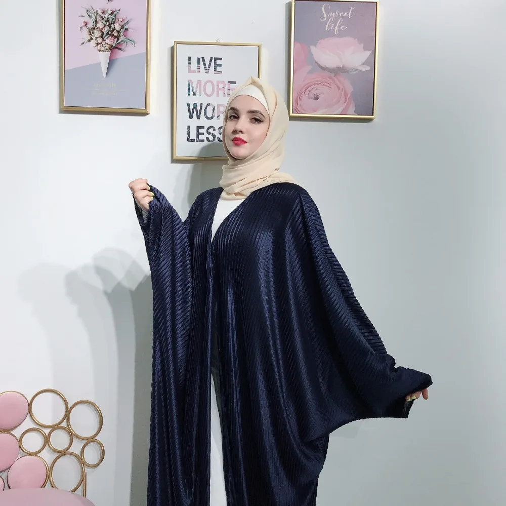 Elegnat мусульманское abaya рукав летучая мышь Макси платье плиссированные длинные халаты кимоно Рамадан Eid Исламская, молитвенная Одежда услуги поклонения