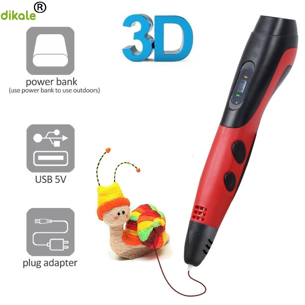 Dikale 1,75 мм PLA DIY 3D печать Ручка светодиодный экран 3D ручка живопись ручка+ нить креативная игрушка подарок для детей дизайн рисунок
